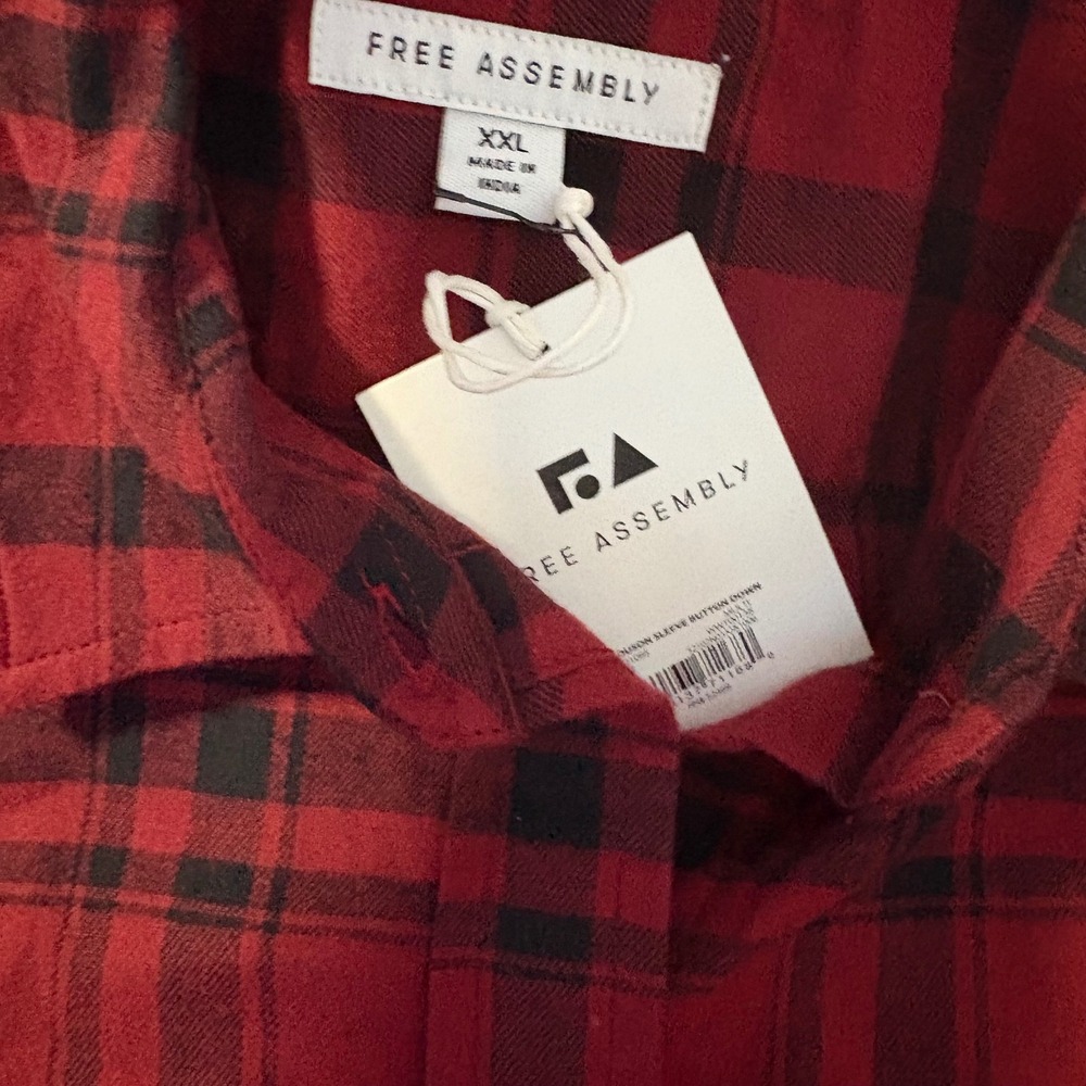 Free Assembly XXL Womens Button Down Long Sleeve Plaid Flannel Shirt Top - Picture 5 of 8